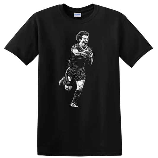 Retro soccer portrait of Lionel Messi legend style T - Black