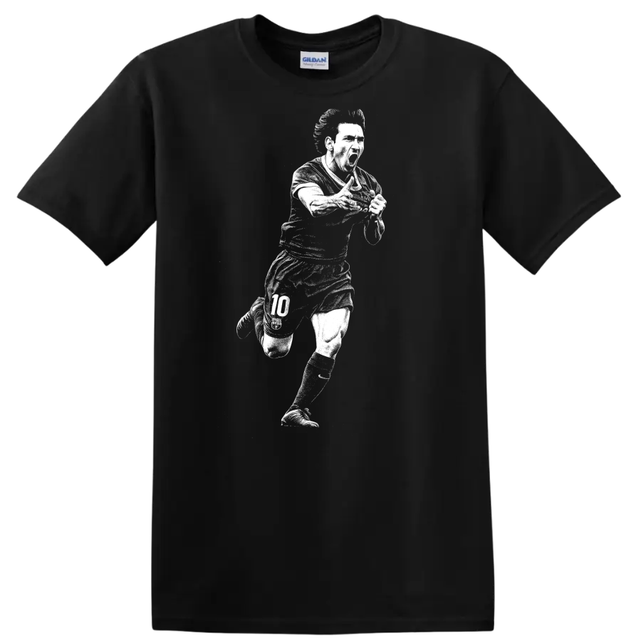 Retro soccer portrait of Lionel Messi in black and white on a - Black
