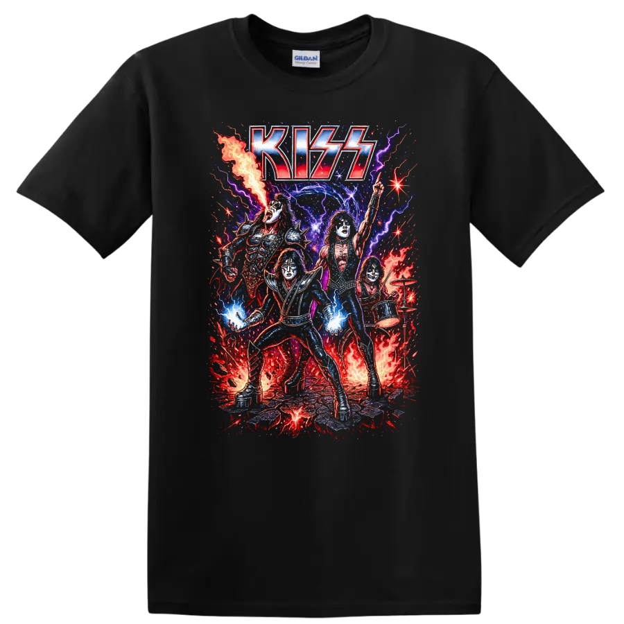 KISS Retro Heavy Metal Rock Band Album Cover Legend Style T Shirt - Black