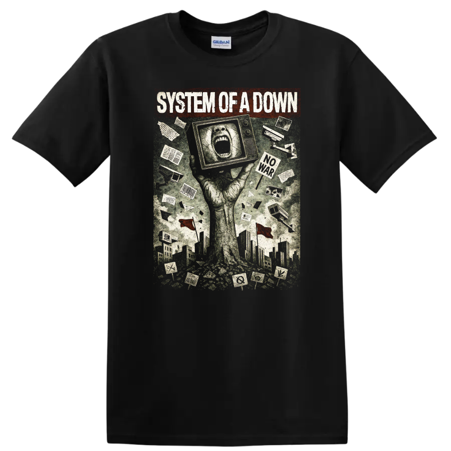 System of a Down Retro Heavy Metal Album Cover T Shirt - Black