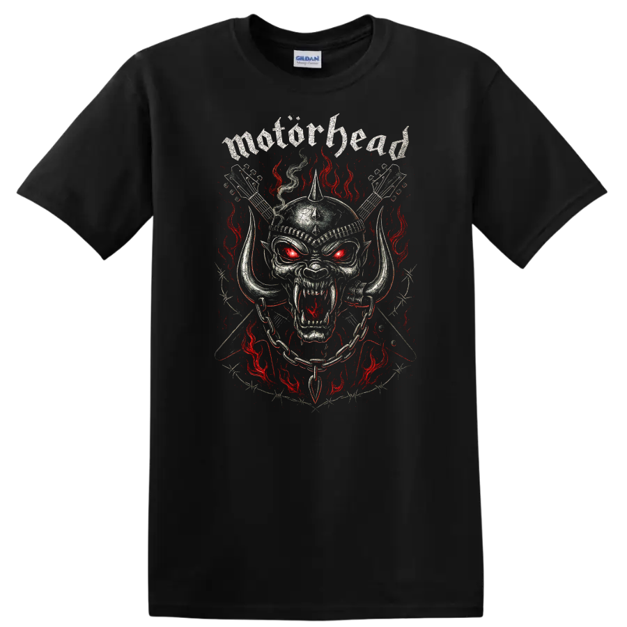 Motörhead Heavy Metal Skull Flames Retro Band Style T Shirt - Black