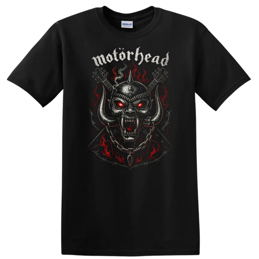 Motörhead Heavy Metal Skull Flames Retro Band Style T Shirt - Black