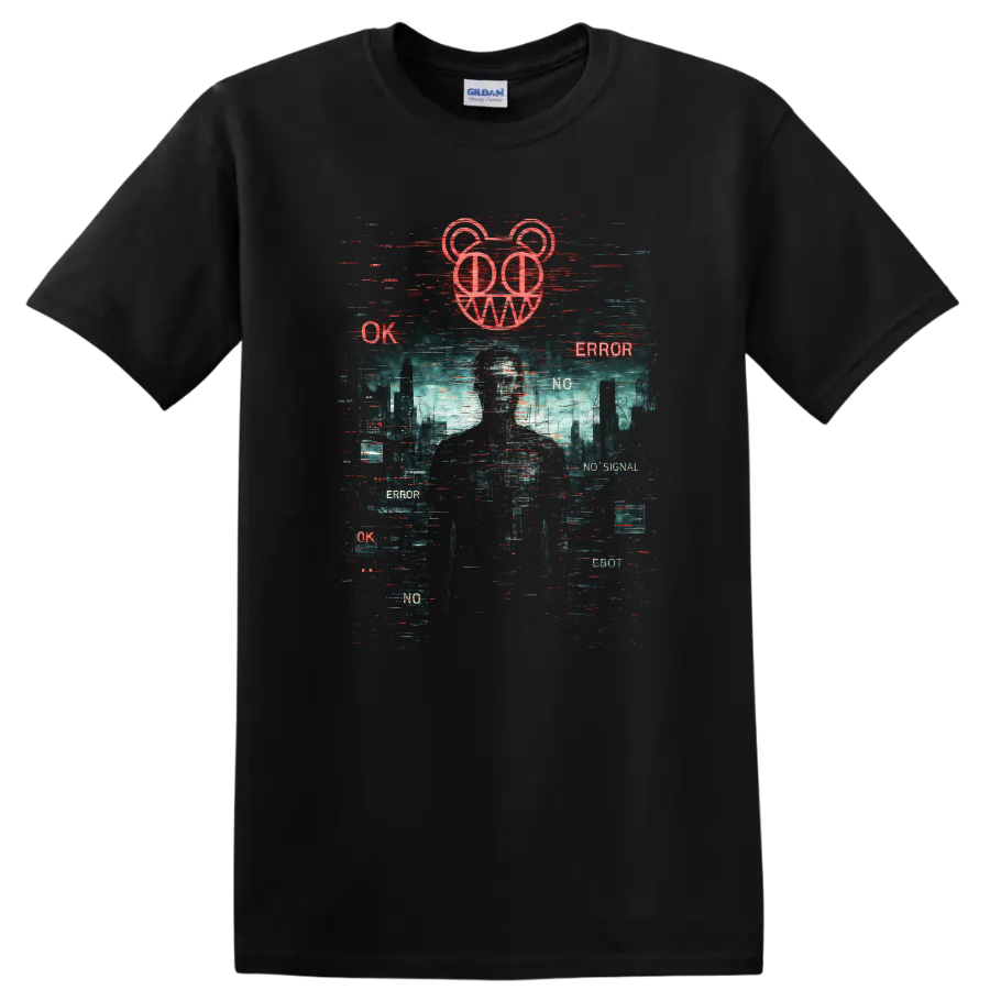 Vintage Classic Rock Album Cover Art T Shirt inspired by Radiohead on a Black T Shirt
