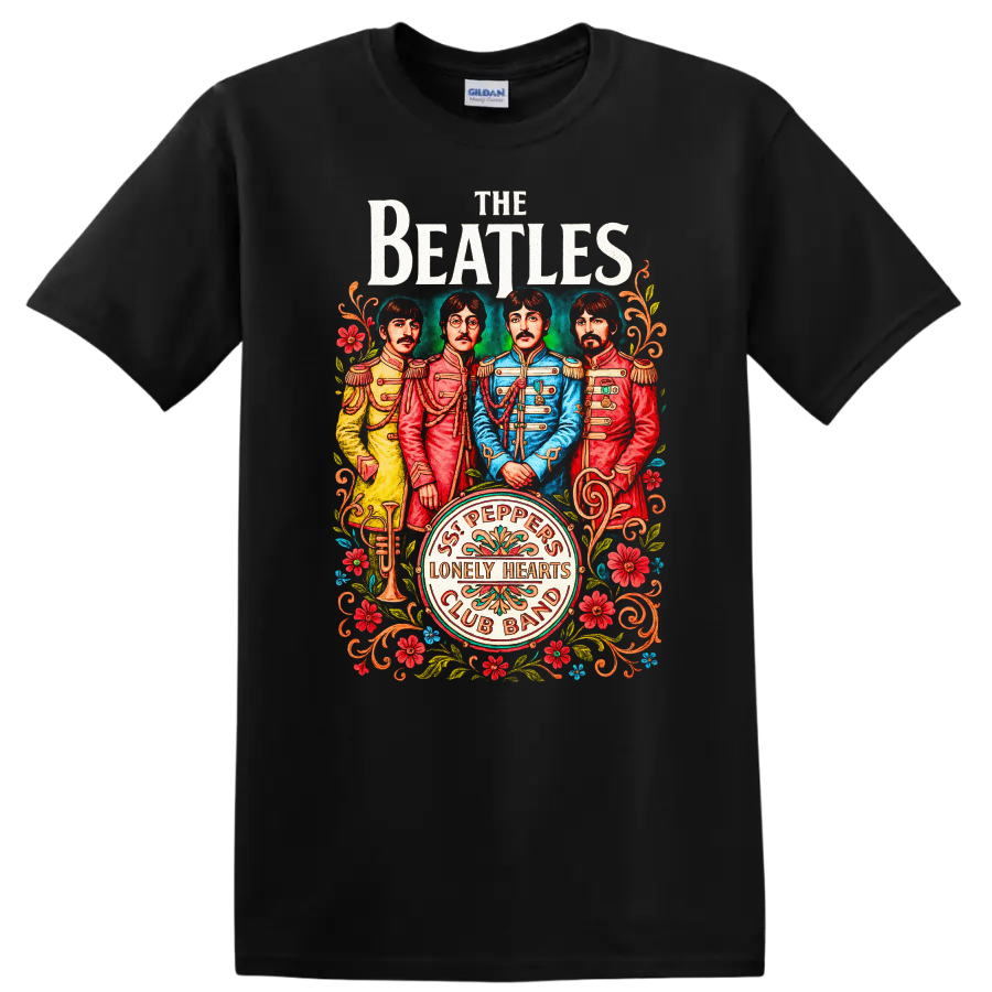The Beatles Sgt. Pepper Inspired Retro Rock Legend T Shirt - Black