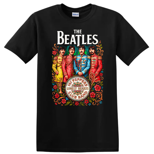 The Beatles Sgt. Pepper Inspired Retro Rock Legend T Shirt - Black