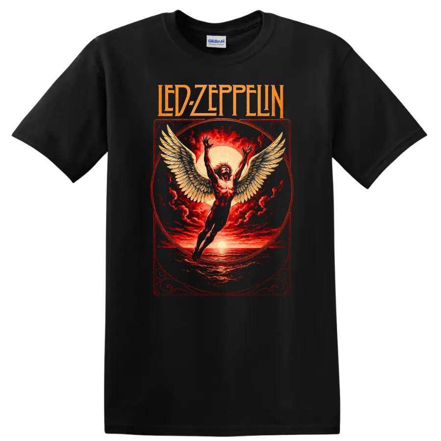 Led Zeppelin Retro Heavy Metal Album Cover Style T Shirt - Black
