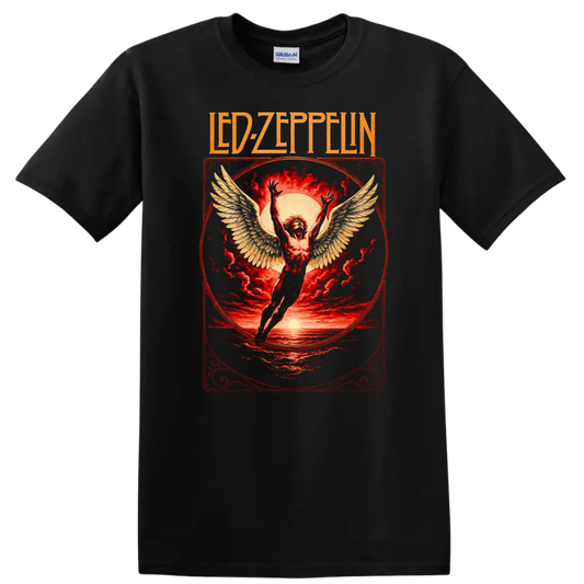 Led Zeppelin Retro Heavy Metal Album Cover Style T Shirt - Black