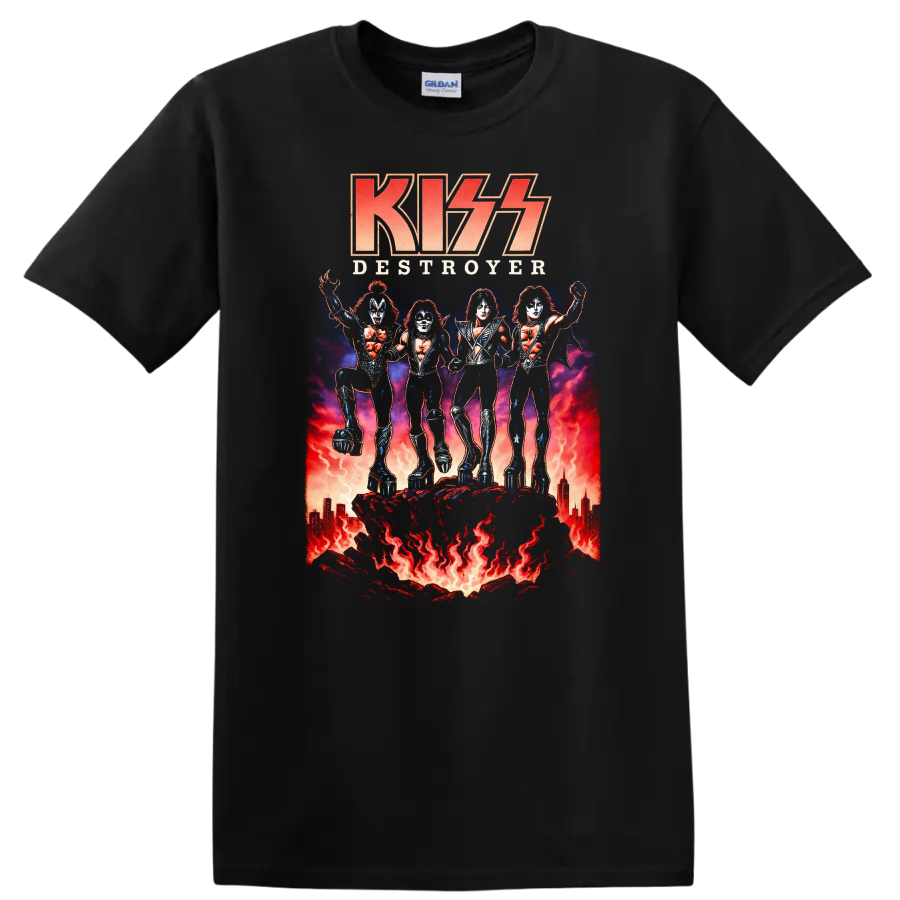 KISS Destroyer Retro Heavy Metal Album Cover Legend Style T Shirt - Black
