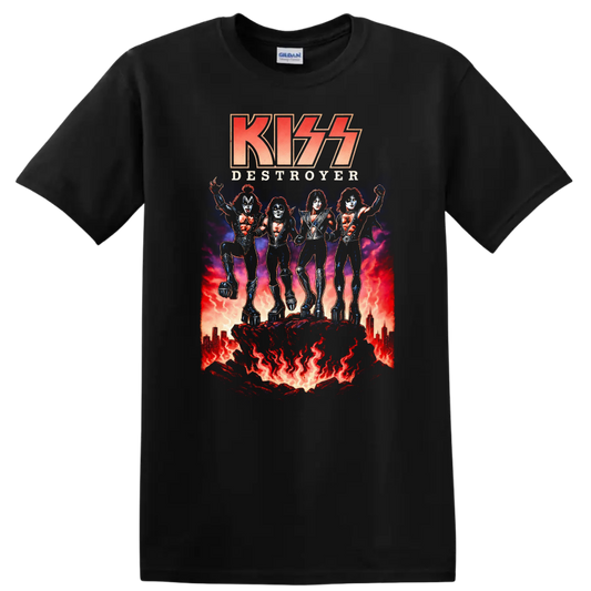 KISS Destroyer Retro Heavy Metal Album Cover Legend Style T Shirt - Black