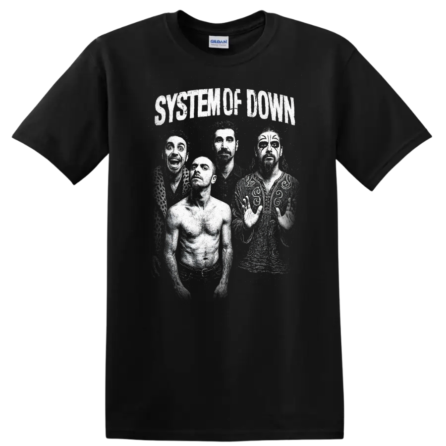 System Of Down Retro Rock Heavy Metal Band Album Cover Style T Shirt - Black