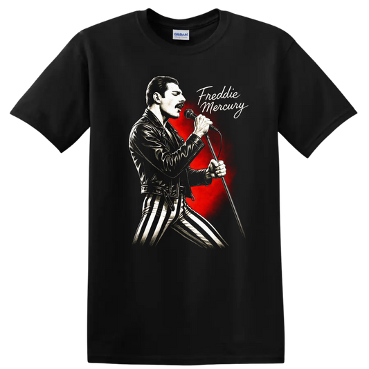 Freddie Mercury Retro Rock Heavy Metal Legend Style T Shirt - Black