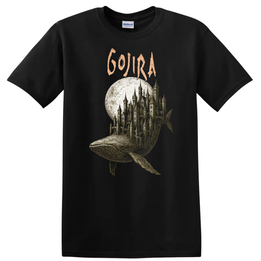 Retro Rock Whale Castle Heavy Metal Album Cover T Shirt - Black