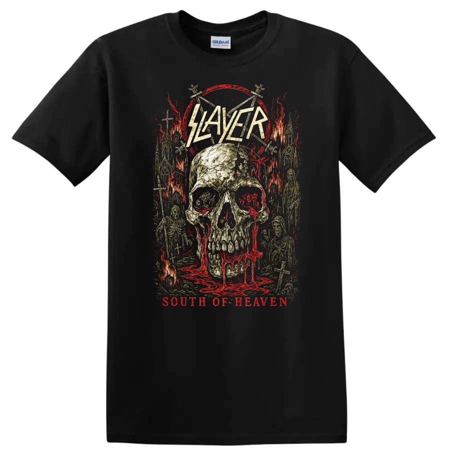 Slayer South of Heaven Retro Heavy Metal Skull T Shirt - Black