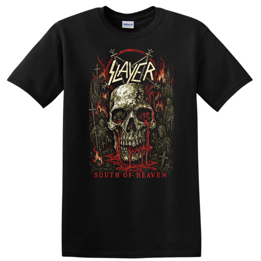 Slayer South of Heaven Retro Heavy Metal Skull T Shirt - Black
