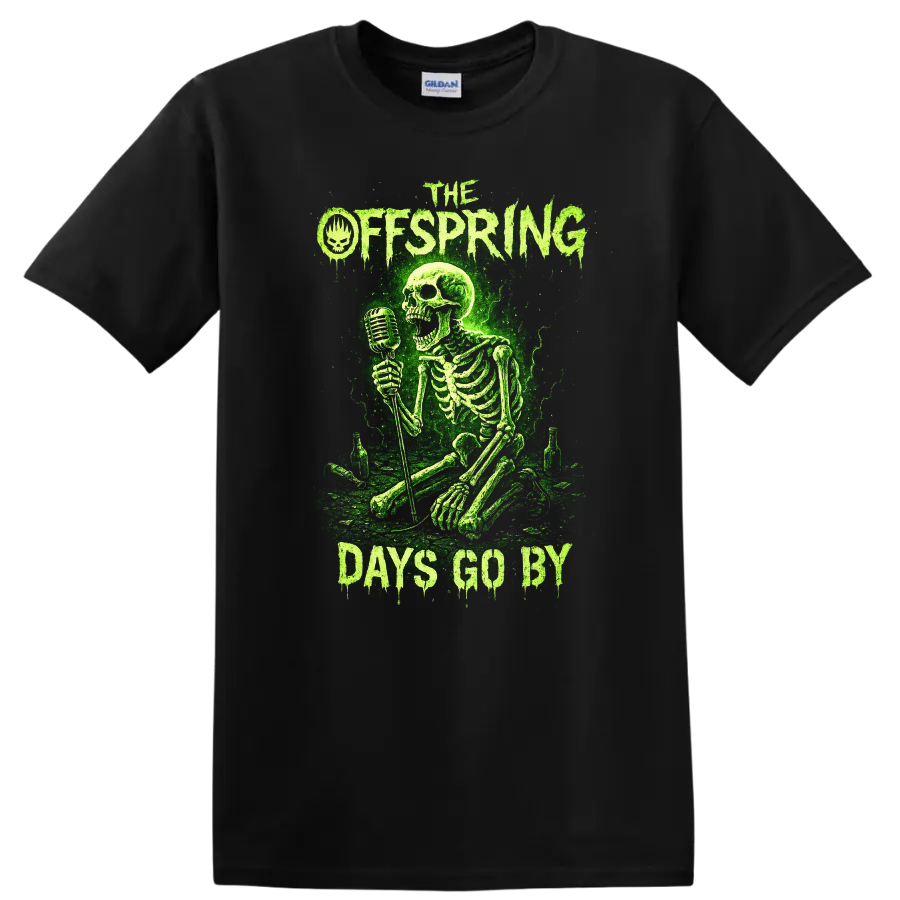 The Offspring Days Go By Green Skeleton Retro Rock T Shirt - Black
