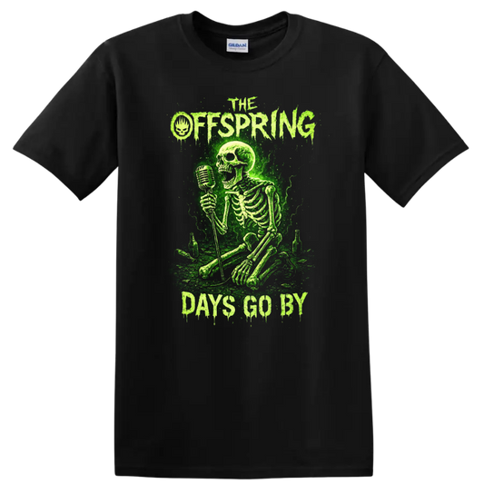 The Offspring Days Go By Green Skeleton Retro Rock T Shirt - Black