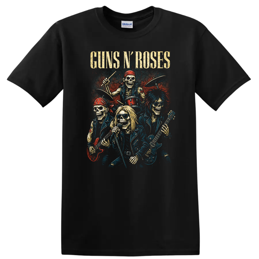 Guns N' Roses Retro Heavy Metal Band Album Cover Style T Shirt - Black
