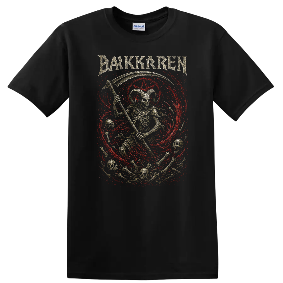Dark Skren Retro Rock Heavy Metal Skull Album Style T Shirt - Black