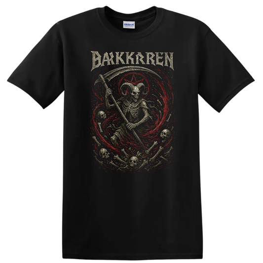 Dark Skren Retro Rock Heavy Metal Skull Album Style T Shirt - Black