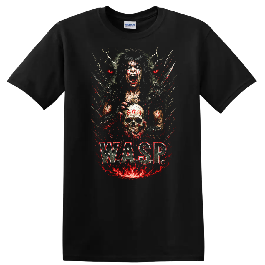 Retro Heavy Metal W.A.S.P. Skull Album Art T Shirt - Black