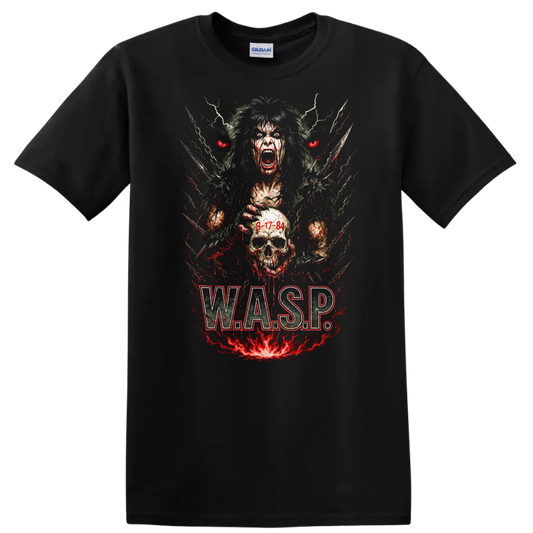Retro Heavy Metal W.A.S.P. Skull Album Art T Shirt - Black