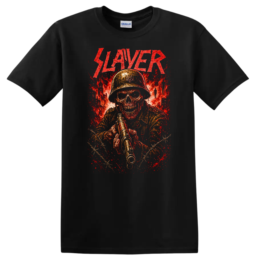 Retro Slayer Heavy Metal Skull Soldier T Shirt Album Cover Style - Black