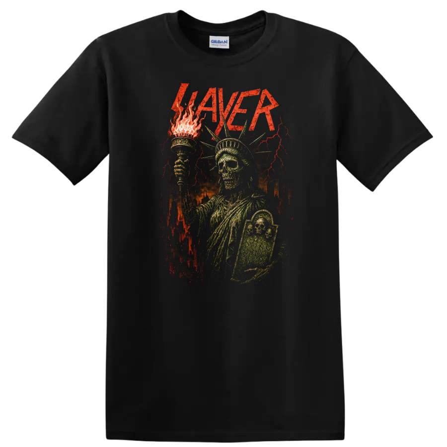 Retro Slayer Heavy Metal Album Art Skull Torch T Shirt - Black