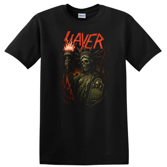 Retro Slayer Heavy Metal Album Art Skull Torch T Shirt - Black