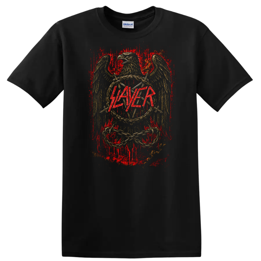 SLAYER Retro Heavy Metal Band Album Cover Style T Shirt - Black
