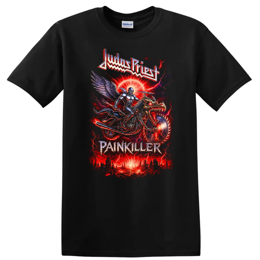 Judas Priest Painkiller Retro Heavy Metal Album Cover T Shirt - Black