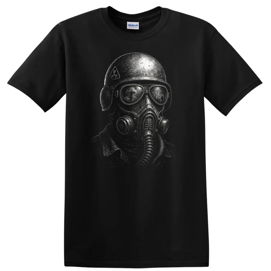 Retro Heavy Metal Gas Mask Skull T Shirt Vintage Rock Album Cover Style - Black