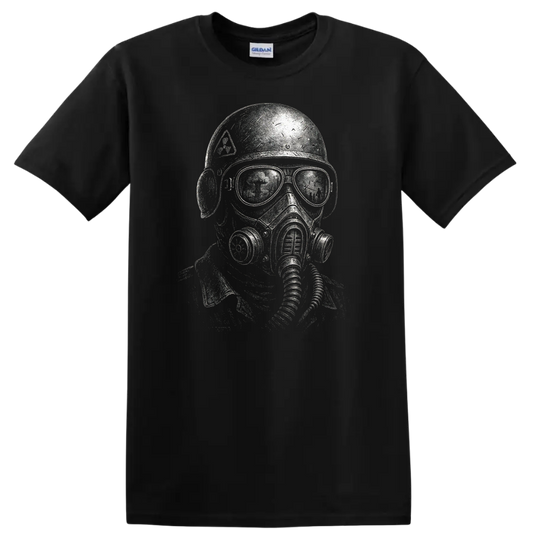 Retro Heavy Metal Gas Mask Skull T Shirt Vintage Rock Album Cover Style - Black