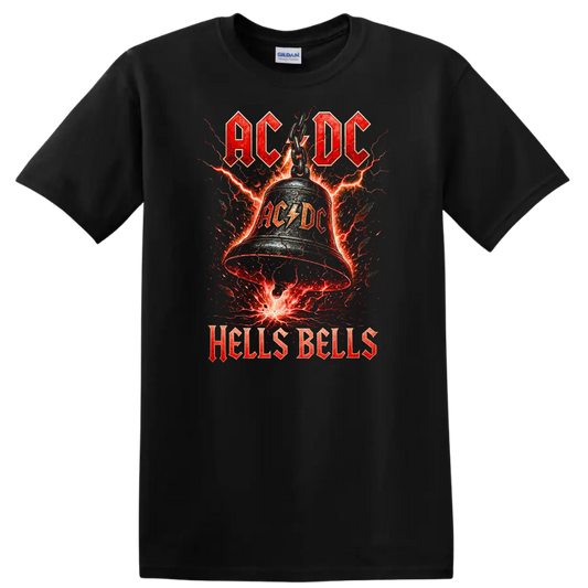 AC/DC Hells Bells Retro Heavy Metal Lightning T Shirt - Black