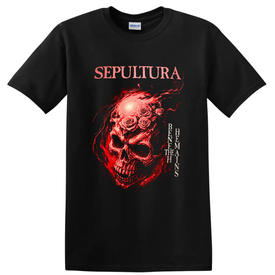 Sepultura Skull Roses Retro Heavy Metal Band Album Cover T Shirt - Black