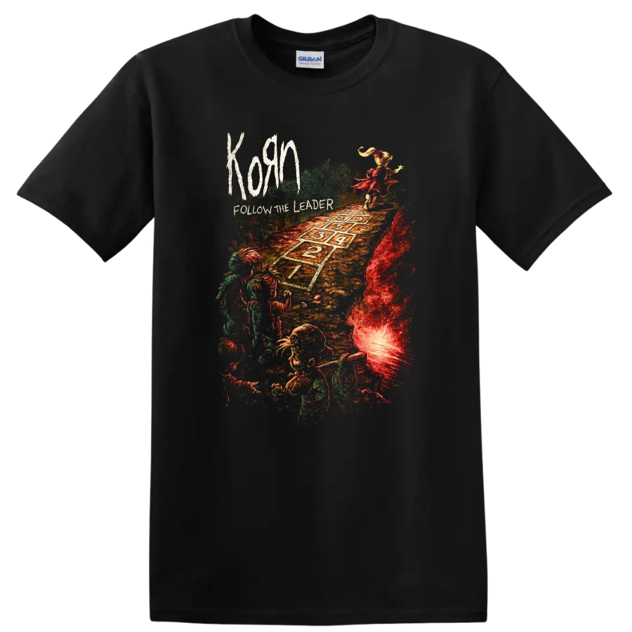 Korn Follow the Leader Retro Heavy Metal Album Art T Shirt - Black
