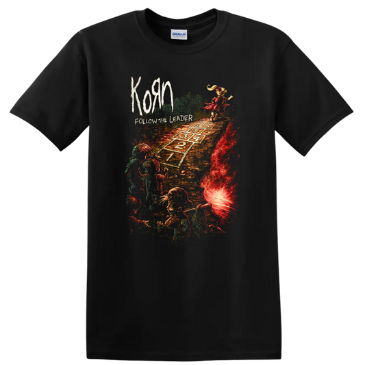 Korn Follow the Leader Retro Heavy Metal Album Art T Shirt - Black
