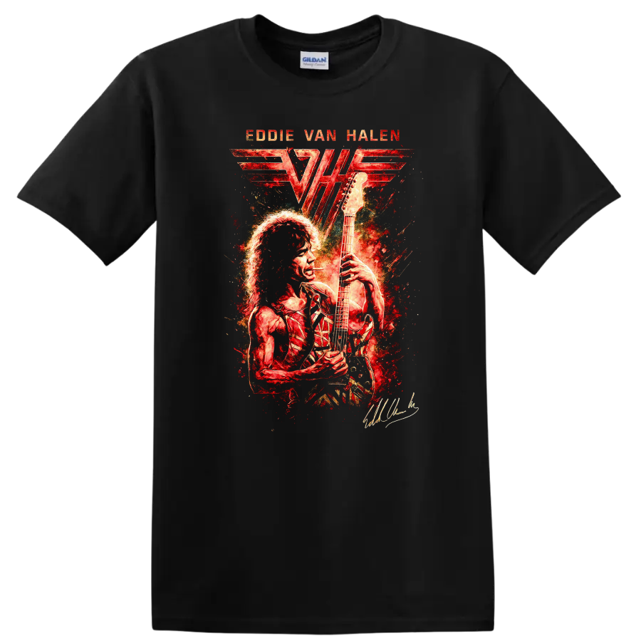 Eddie Van Halen Retro Rock Heavy Metal Album Art T Shirt - Black