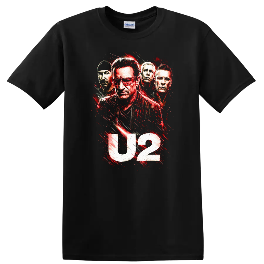 U2 Retro Rock Heavy Metal Album Cover Style T Shirt on a Black T Shirt