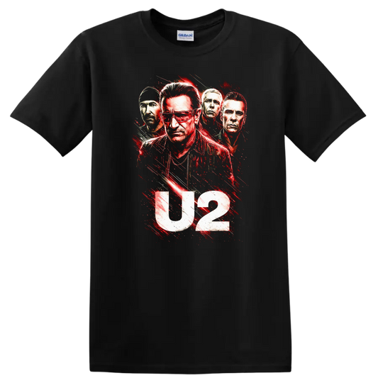 U2 Retro Rock Heavy Metal Album Cover Style T Shirt on a Black T Shirt