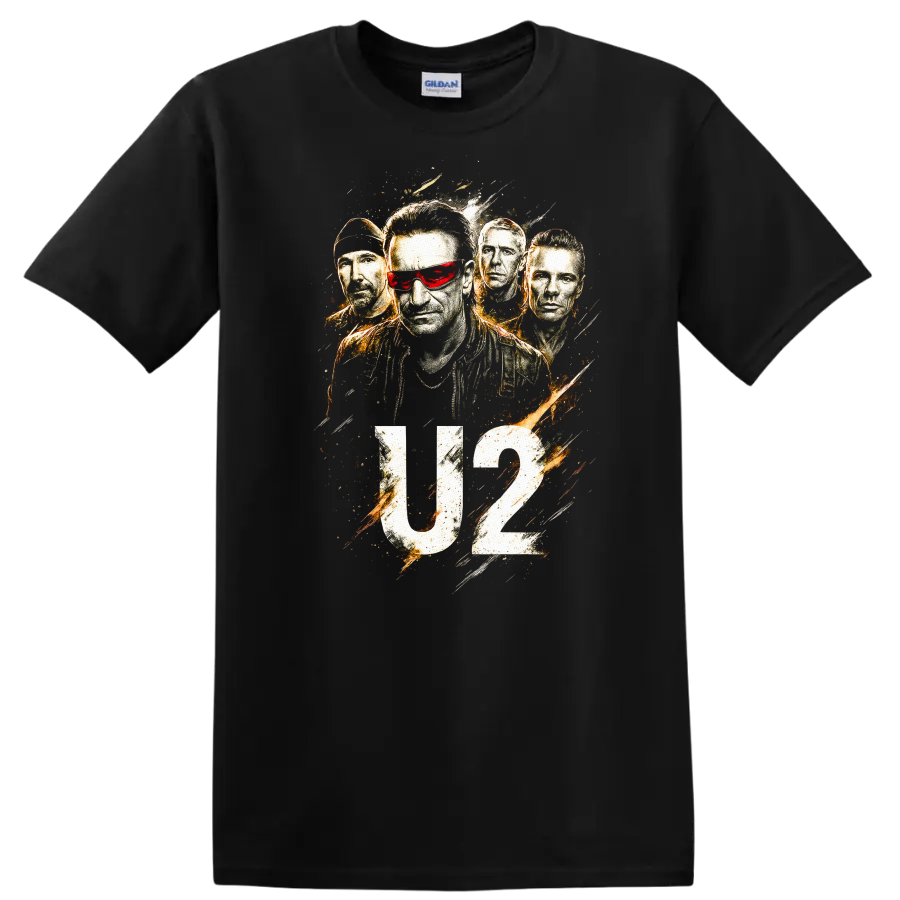 U2 Retro Rock Heavy Metal Album Cover Legend Style T Shirt on a Black T Shirt