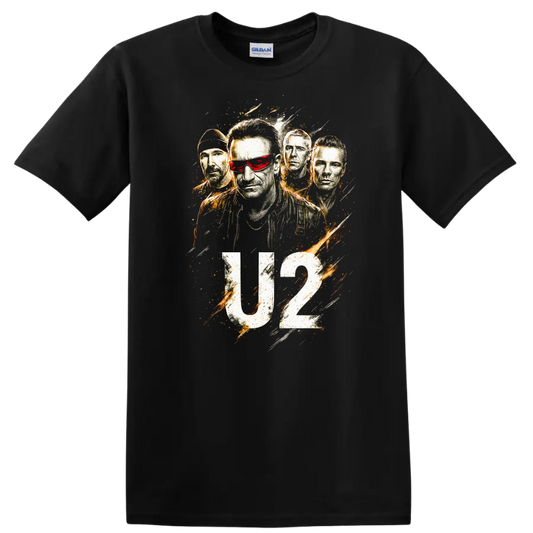 U2 Retro Rock Heavy Metal Album Cover Legend Style T Shirt on a Black T Shirt