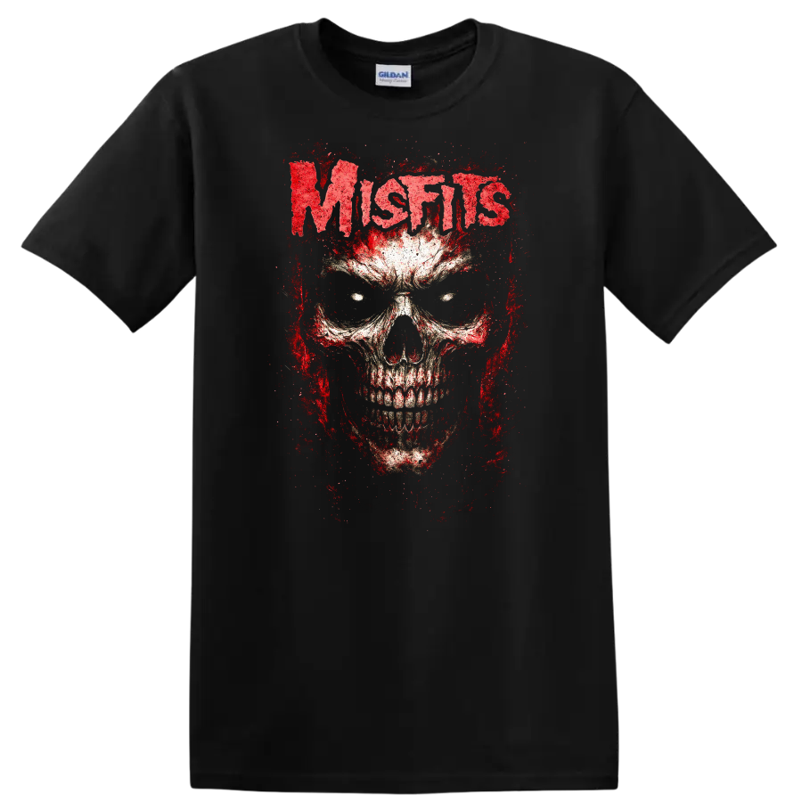 Mistis Blood Skull Retro Heavy Metal Rock Band T Shirt - Black