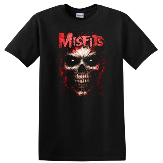 Mistis Blood Skull Retro Heavy Metal Rock Band T Shirt - Black