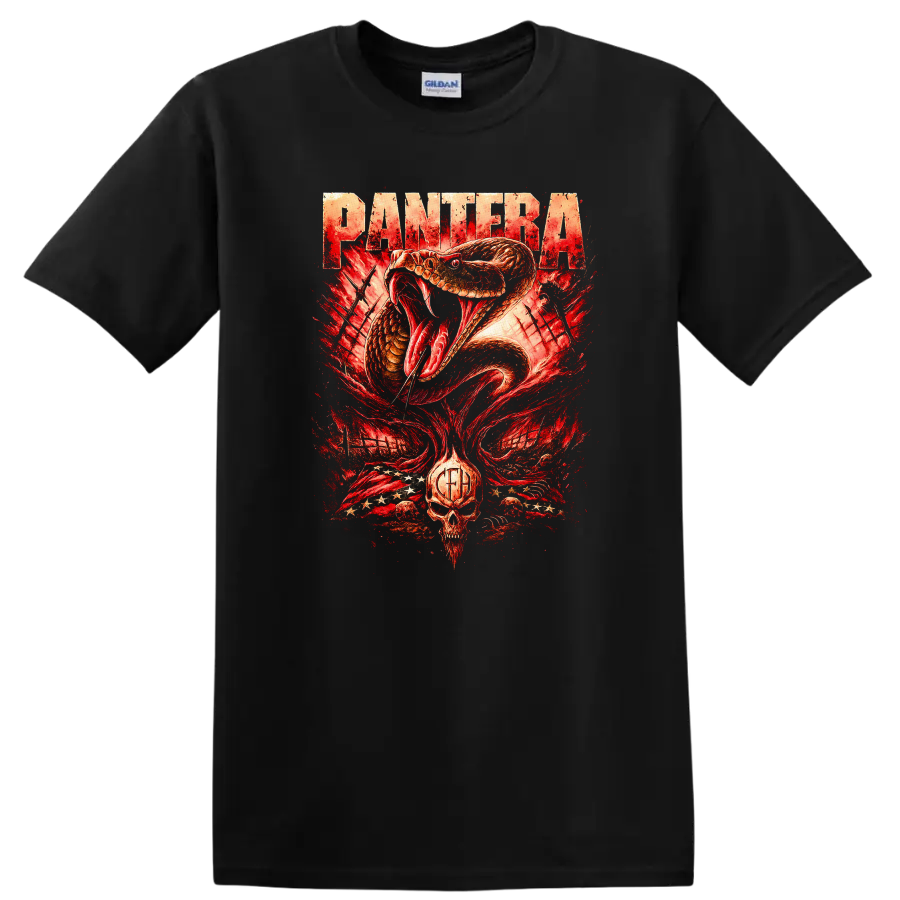 Pantera Retro Heavy Metal Snake Skull T Shirt Album Cover Style - Black