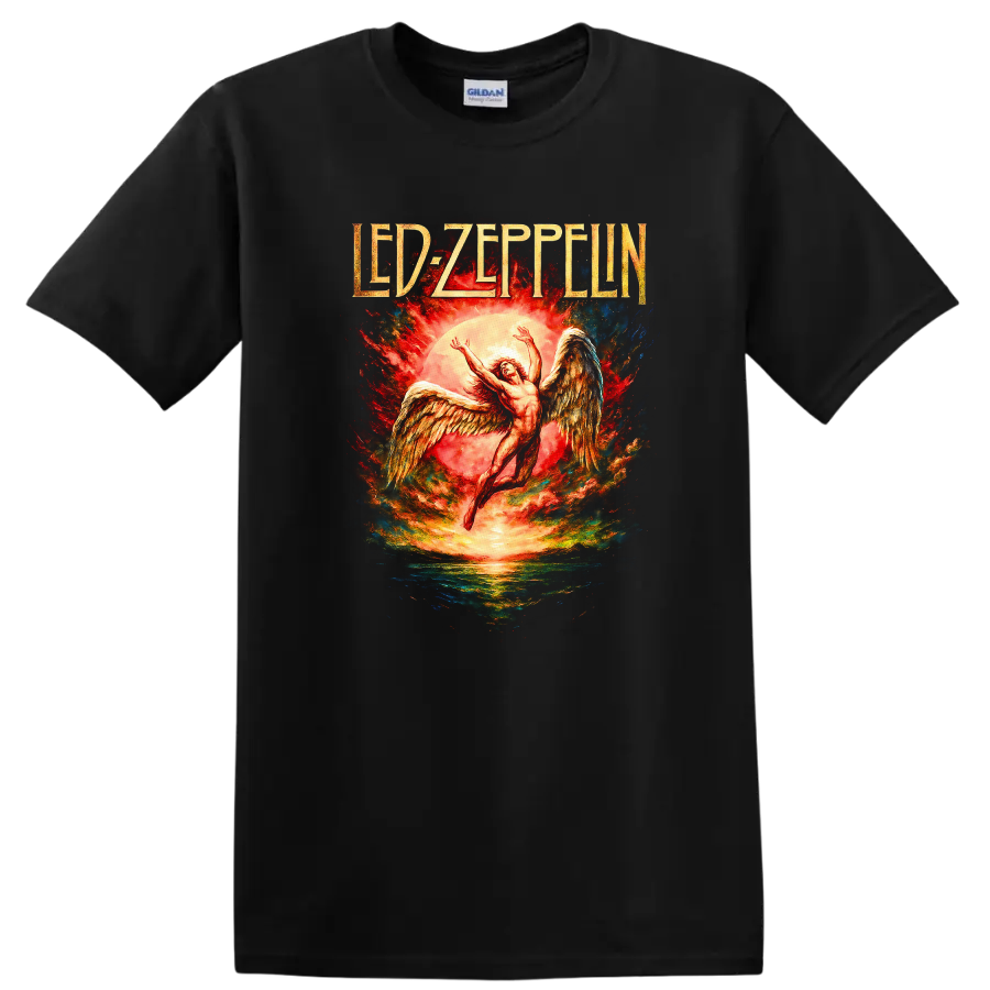 Led Zeppelin Retro Heavy Metal Album Cover Legend Style T Shirt - Black