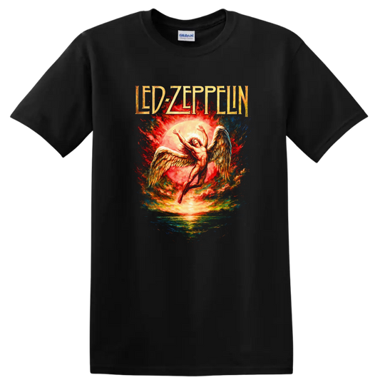 Led Zeppelin Retro Heavy Metal Album Cover Legend Style T Shirt - Black