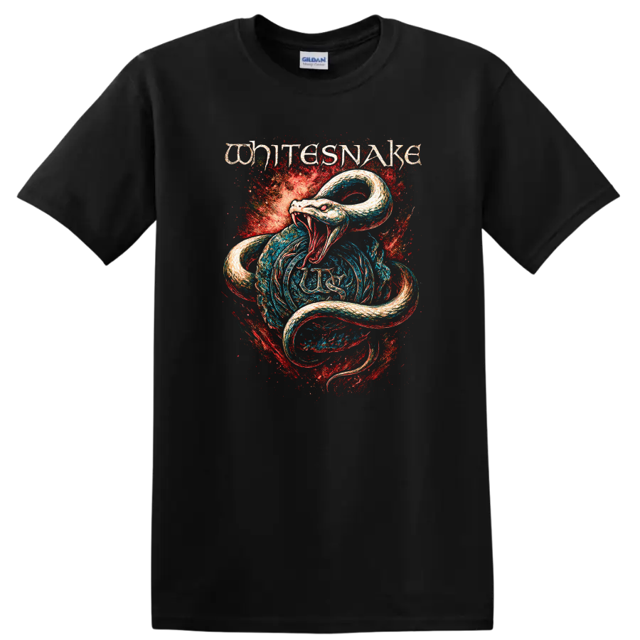 White Snake Retro Heavy Metal Album Cover Style T Shirt - Black