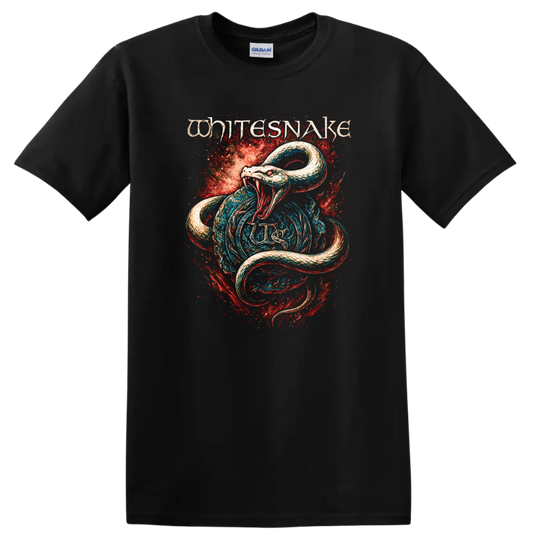 White Snake Retro Heavy Metal Album Cover Style T Shirt - Black