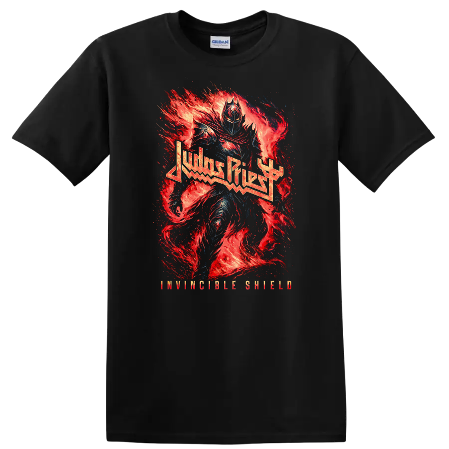 Judas Priest Heavy Metal Flame Art T Shirt Retro Rock Band Tribute - Black