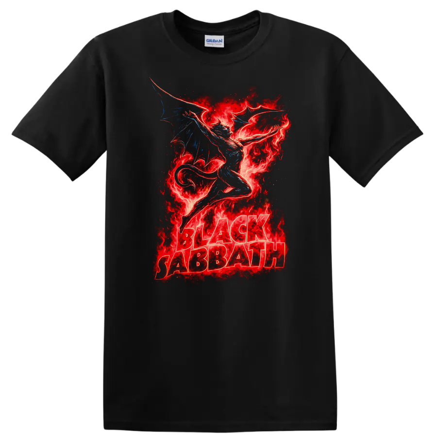 Black Sabbath Retro Heavy Metal Dragon Flames Album Cover T Shirt - Black